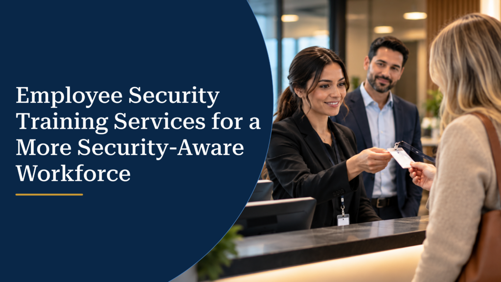Employee security training at an office reception, illustrating a security-aware workforce